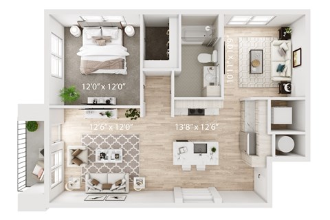 Floor plan for 1 bed, 1 bath, 879 sqft